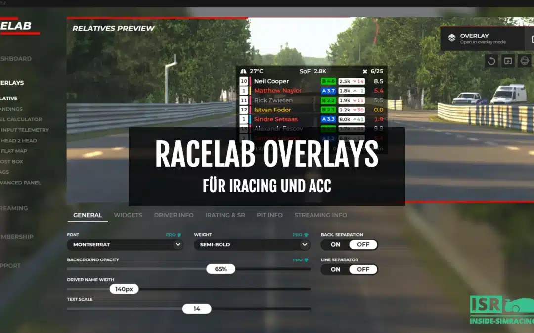 Racelab Overlays für iRacing und ACC